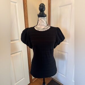 White House Black Market 
Black 
Textured Puff Sleeve Top